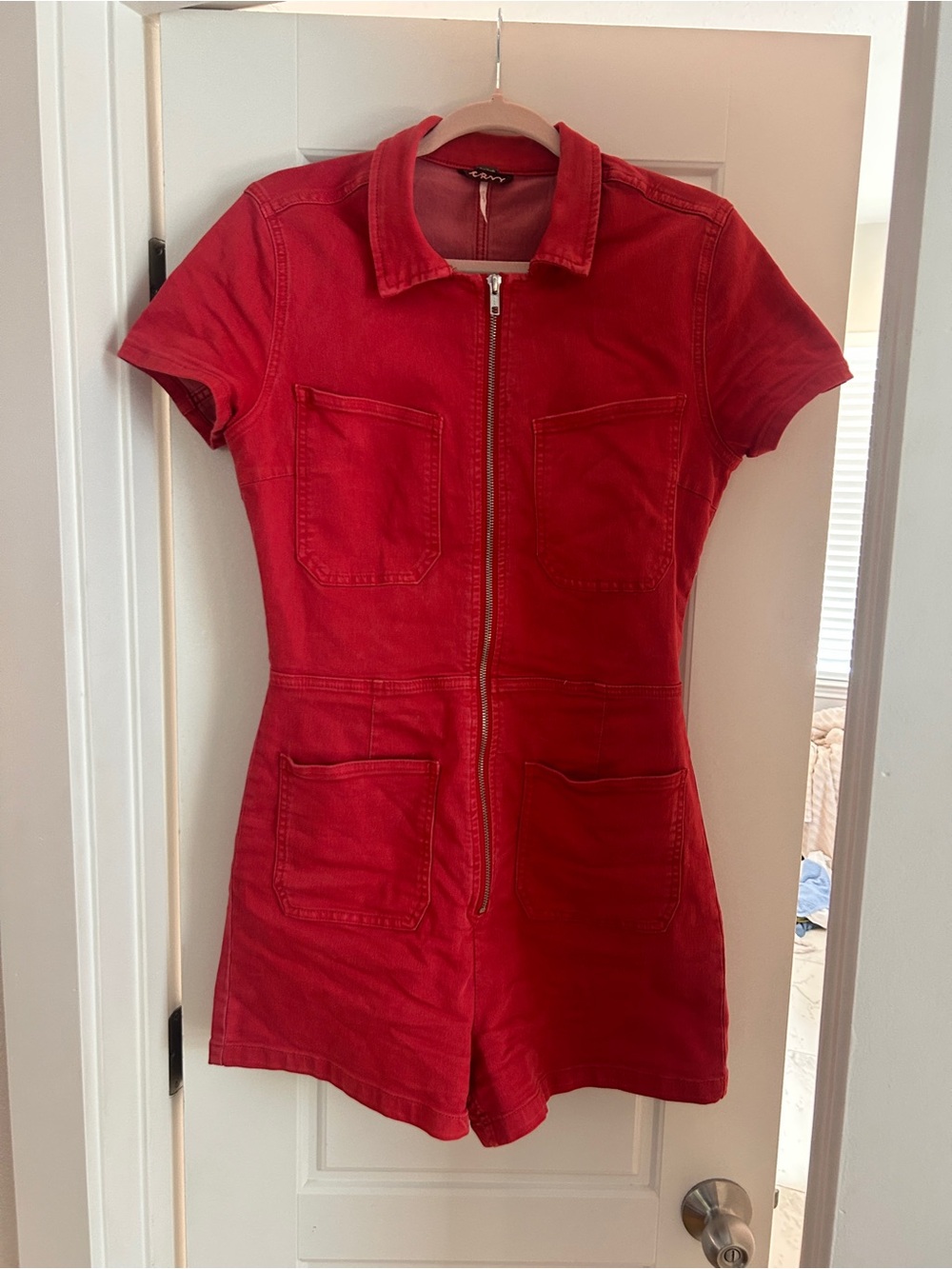 Free people Women’s Red Short-Sleeve Zip Romper Jacket
